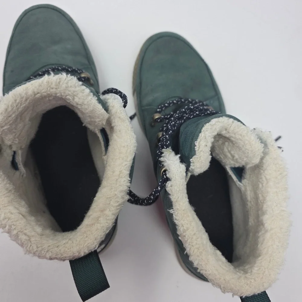 The North Face Ballard Lace Boots Womens 11 Green Waterproof Suede Faux Fur